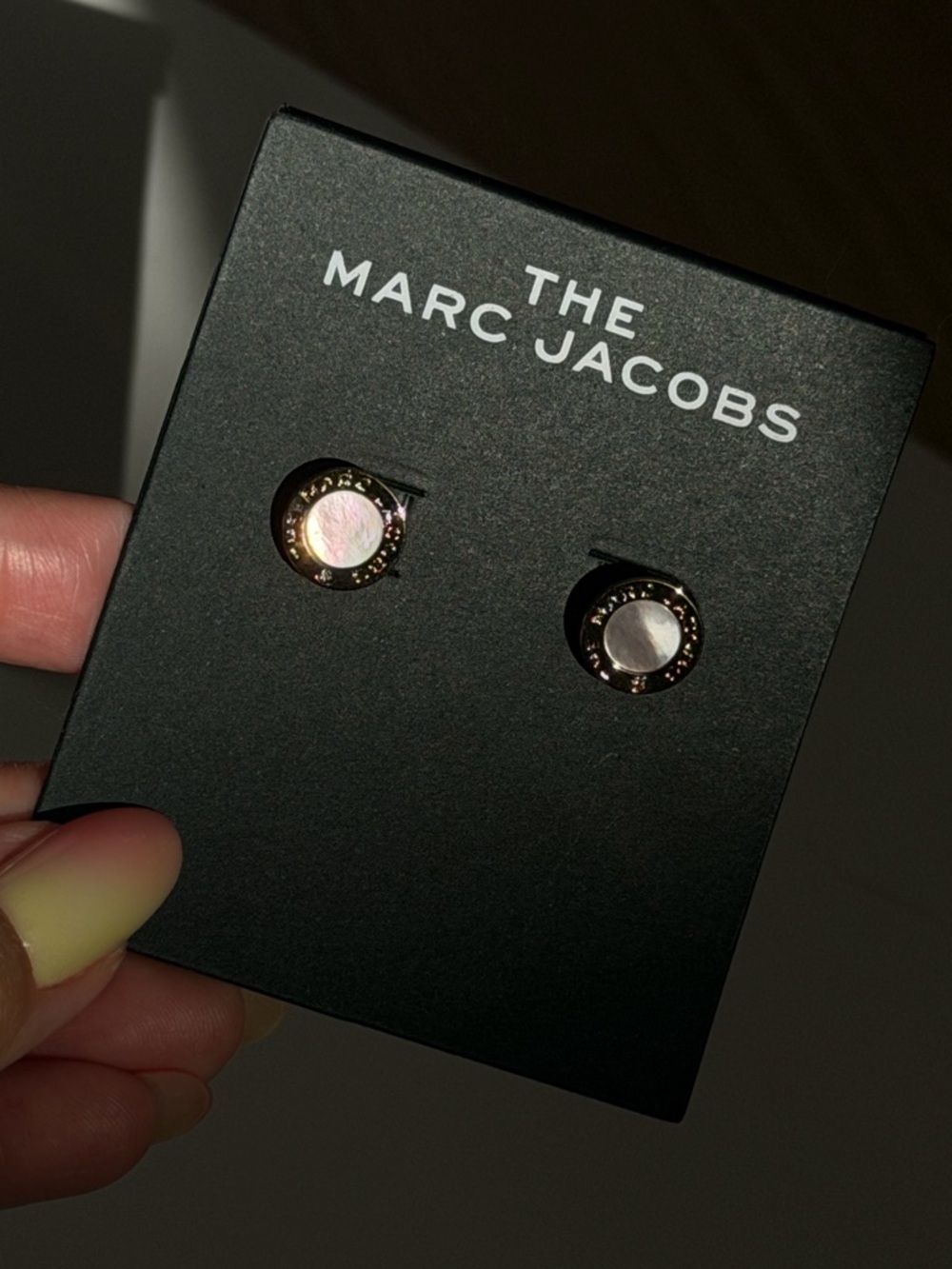 Marc Jacobs Gold Tone Stud Earrings with White Mother of Pearl
